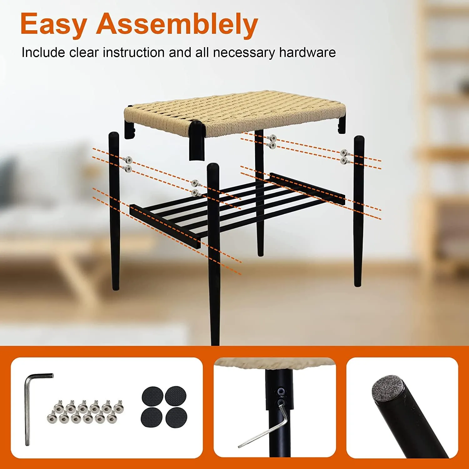 Shoe Storage Organizer Rack with hand-woven Rattan Surface