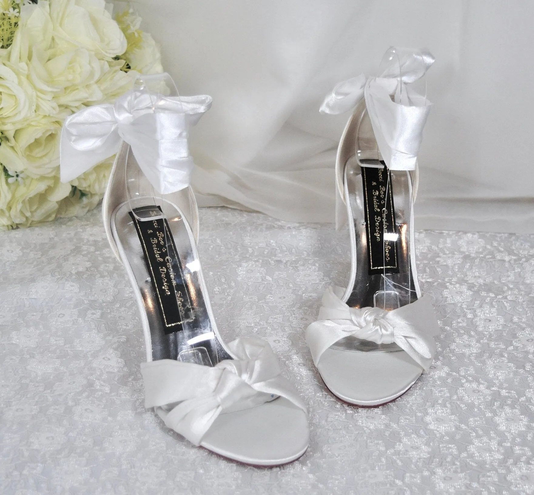 Simply Beautiful Bridal Shoes, Luxury Satin Wedding Shoes, Leg Wrap Tie