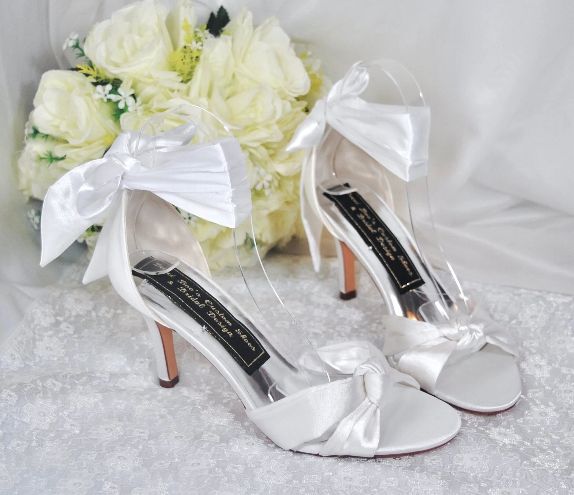Simply Beautiful Bridal Shoes, Luxury Satin Wedding Shoes, Leg Wrap Tie