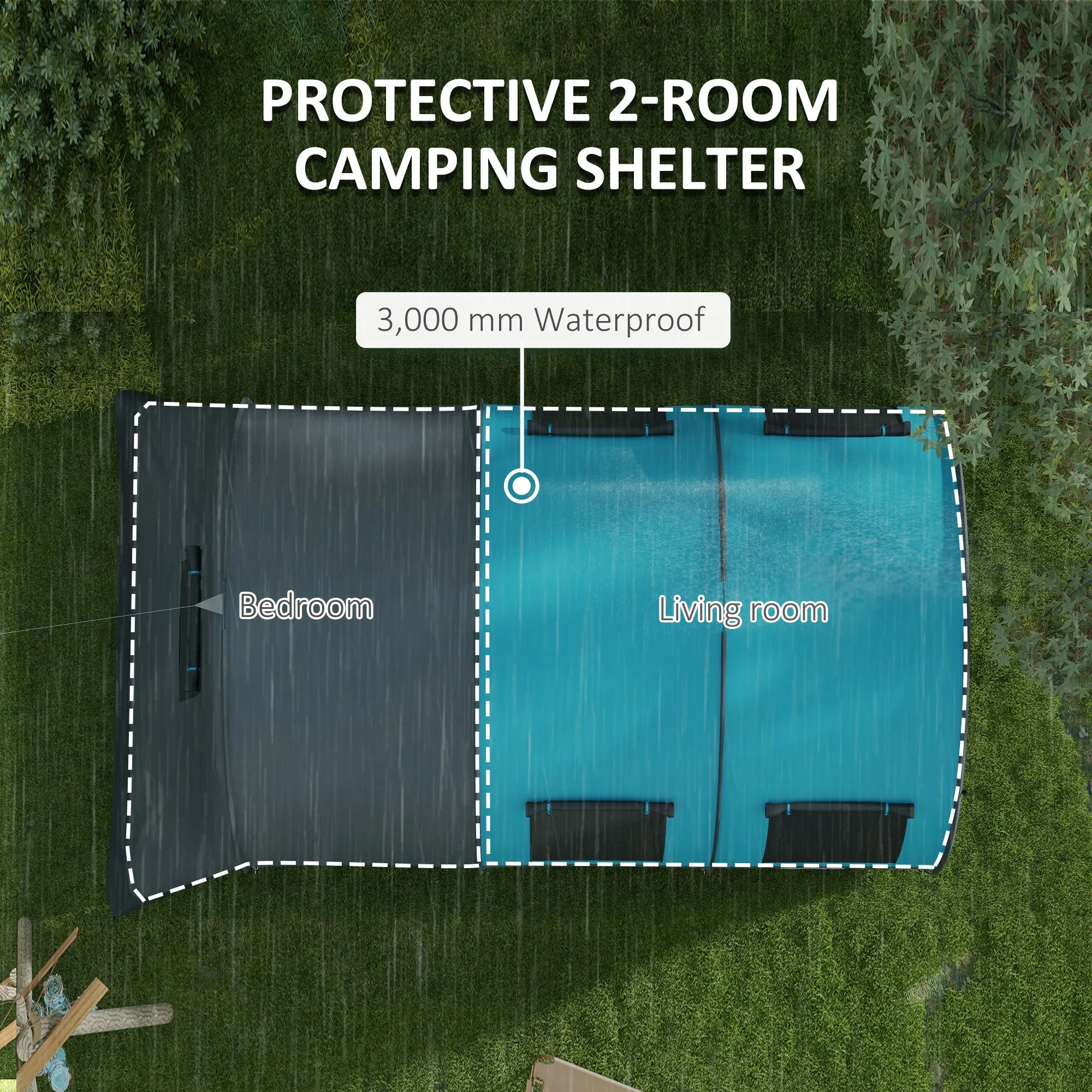 Six Man Duo Room Tunnel Tent, with Accessories - Grey/Blue