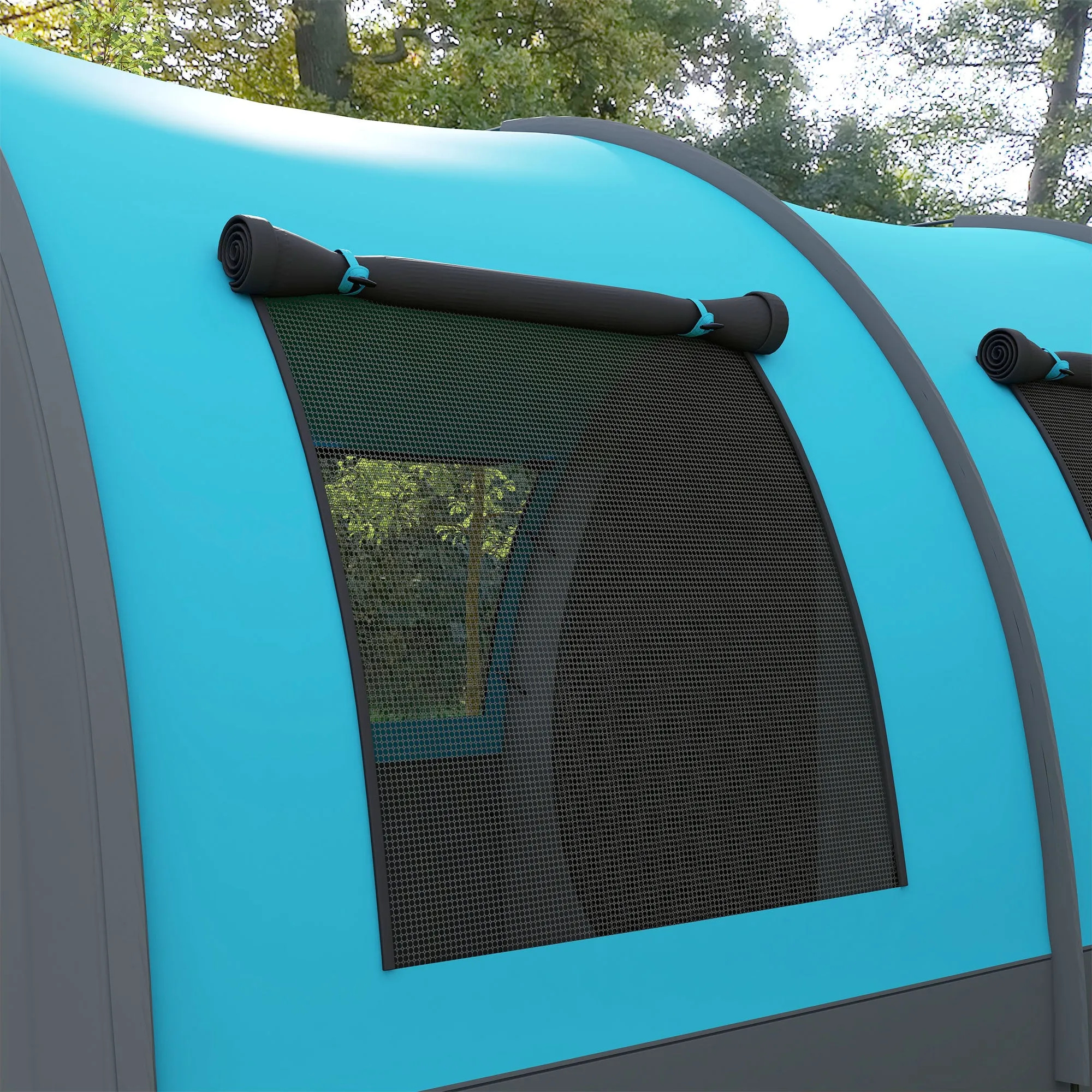 Six Man Duo Room Tunnel Tent, with Accessories - Grey/Blue