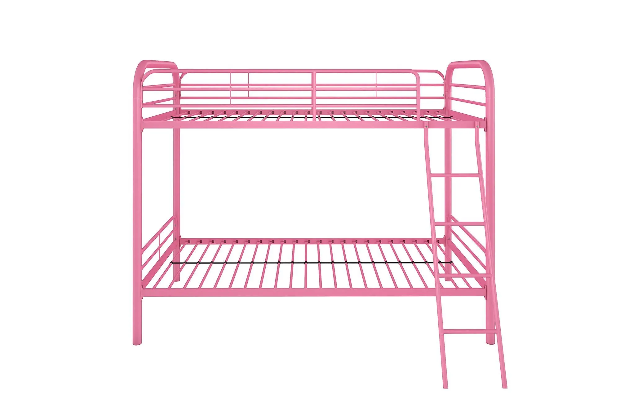 Twin over Twin Metal Bunk Bed with Slanted Front Ladder and Guardrails