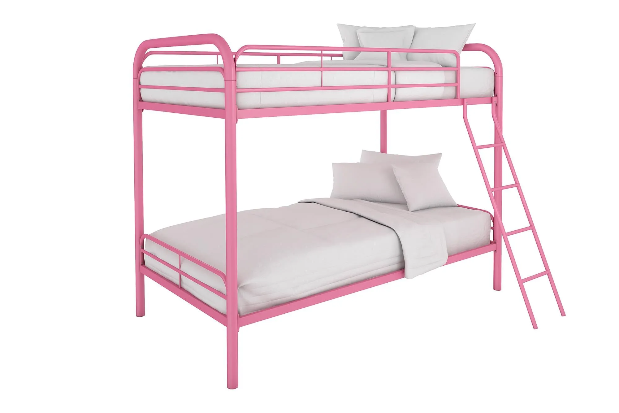 Twin over Twin Metal Bunk Bed with Slanted Front Ladder and Guardrails