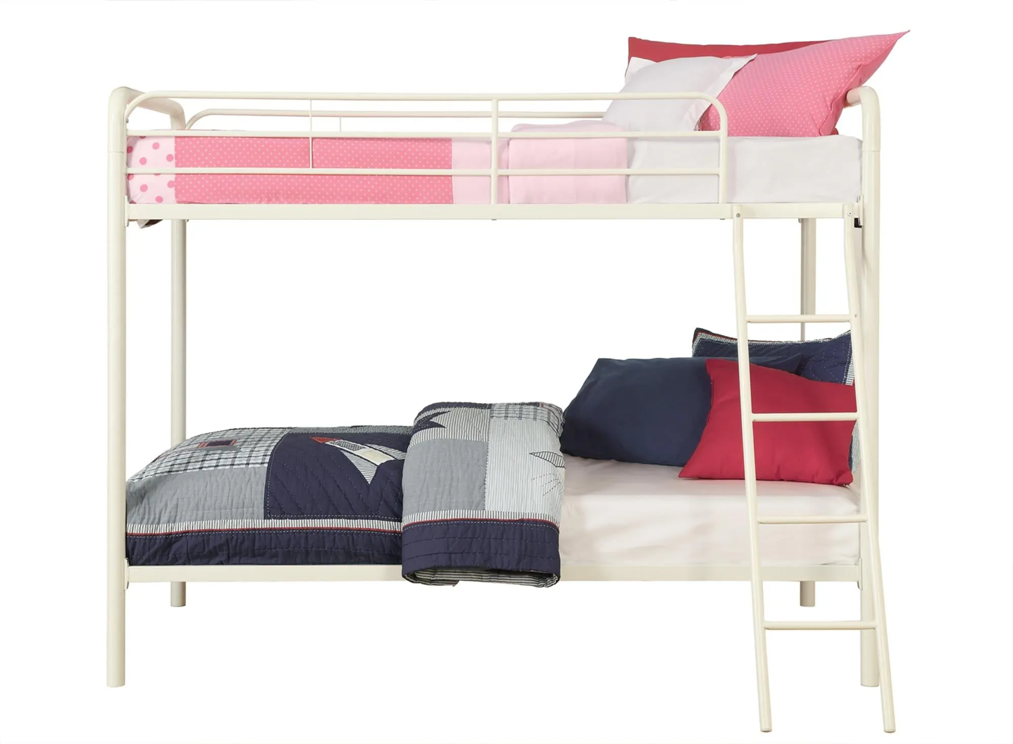 Twin over Twin Metal Bunk Bed with Slanted Front Ladder and Guardrails