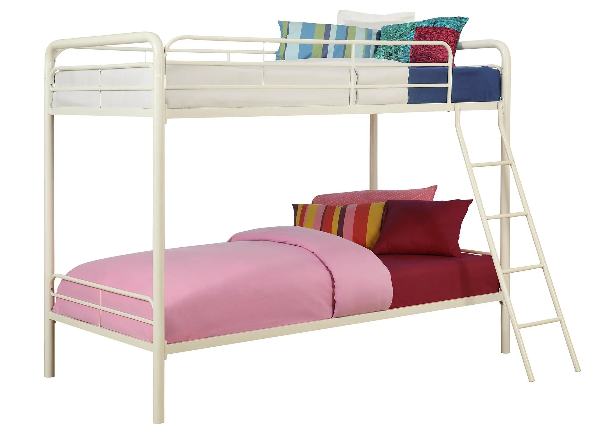 Twin over Twin Metal Bunk Bed with Slanted Front Ladder and Guardrails