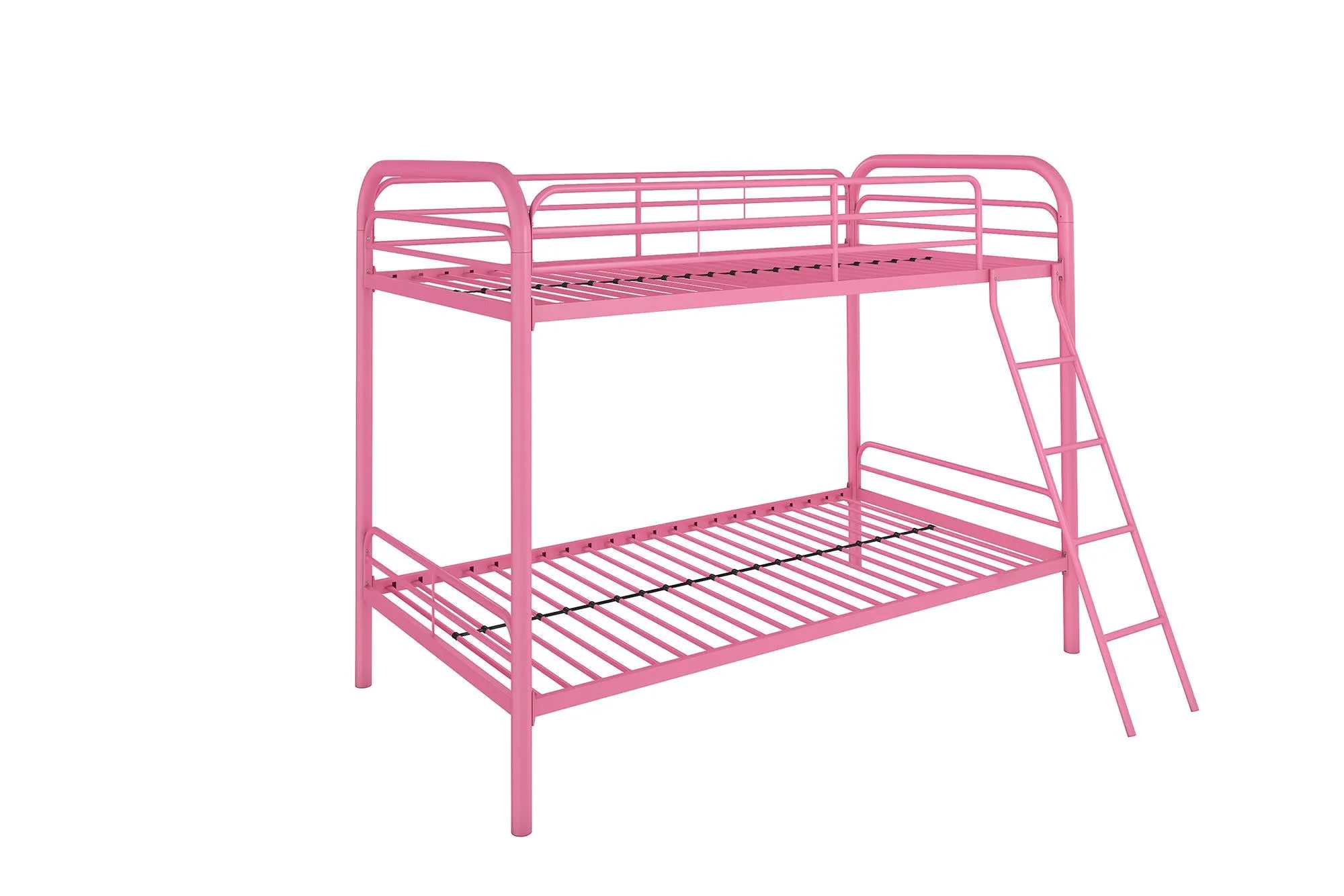 Twin over Twin Metal Bunk Bed with Slanted Front Ladder and Guardrails