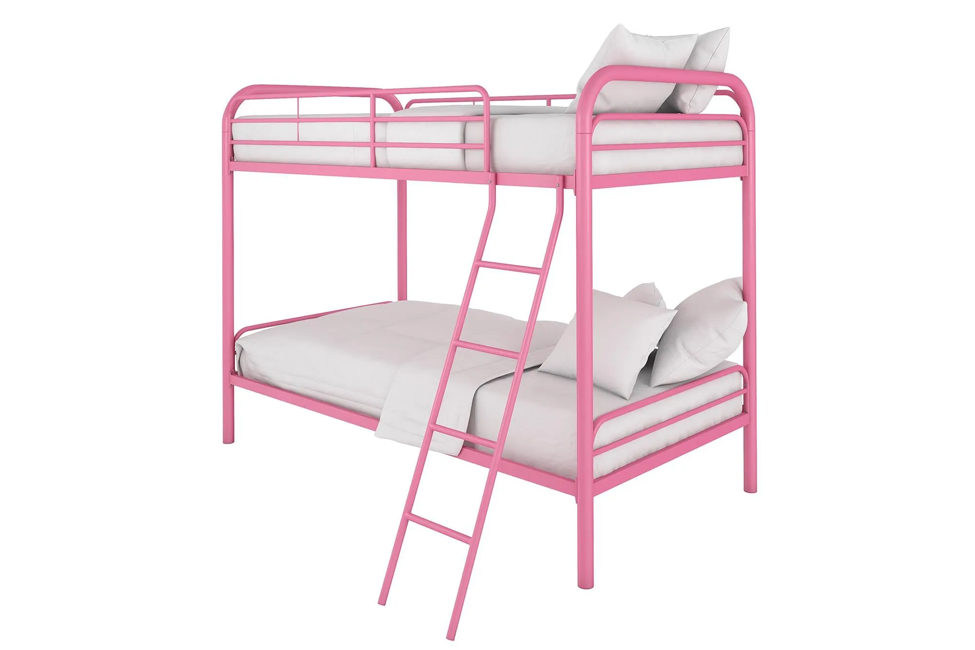 Twin over Twin Metal Bunk Bed with Slanted Front Ladder and Guardrails