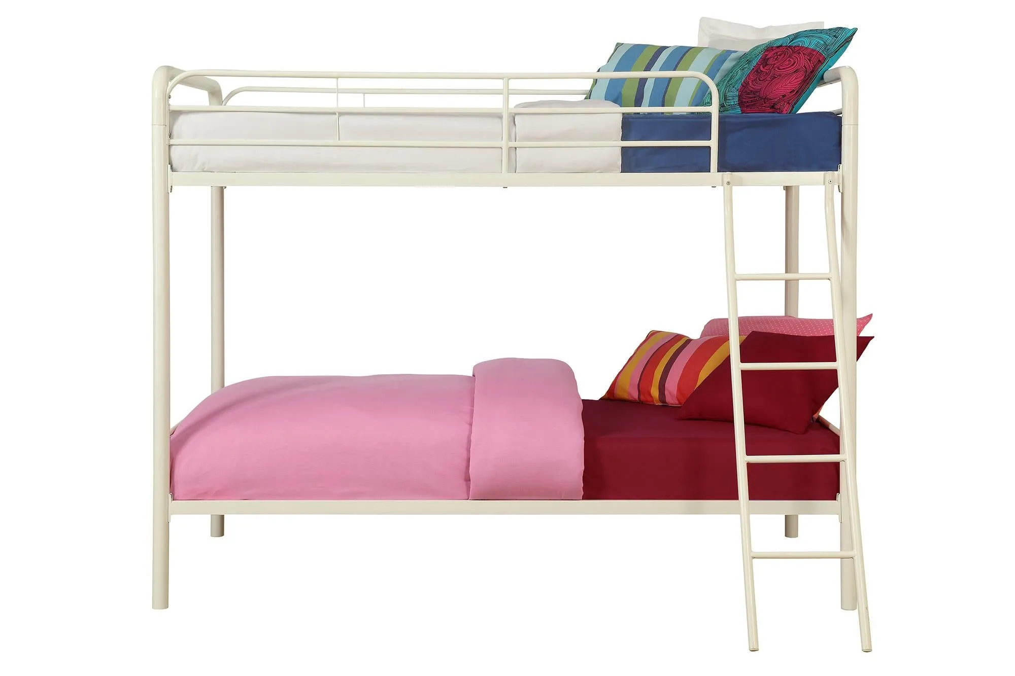 Twin over Twin Metal Bunk Bed with Slanted Front Ladder and Guardrails