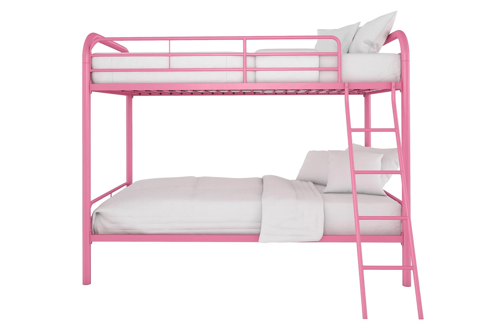 Twin over Twin Metal Bunk Bed with Slanted Front Ladder and Guardrails