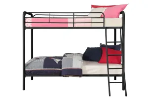 Twin over Twin Metal Bunk Bed with Slanted Front Ladder and Guardrails