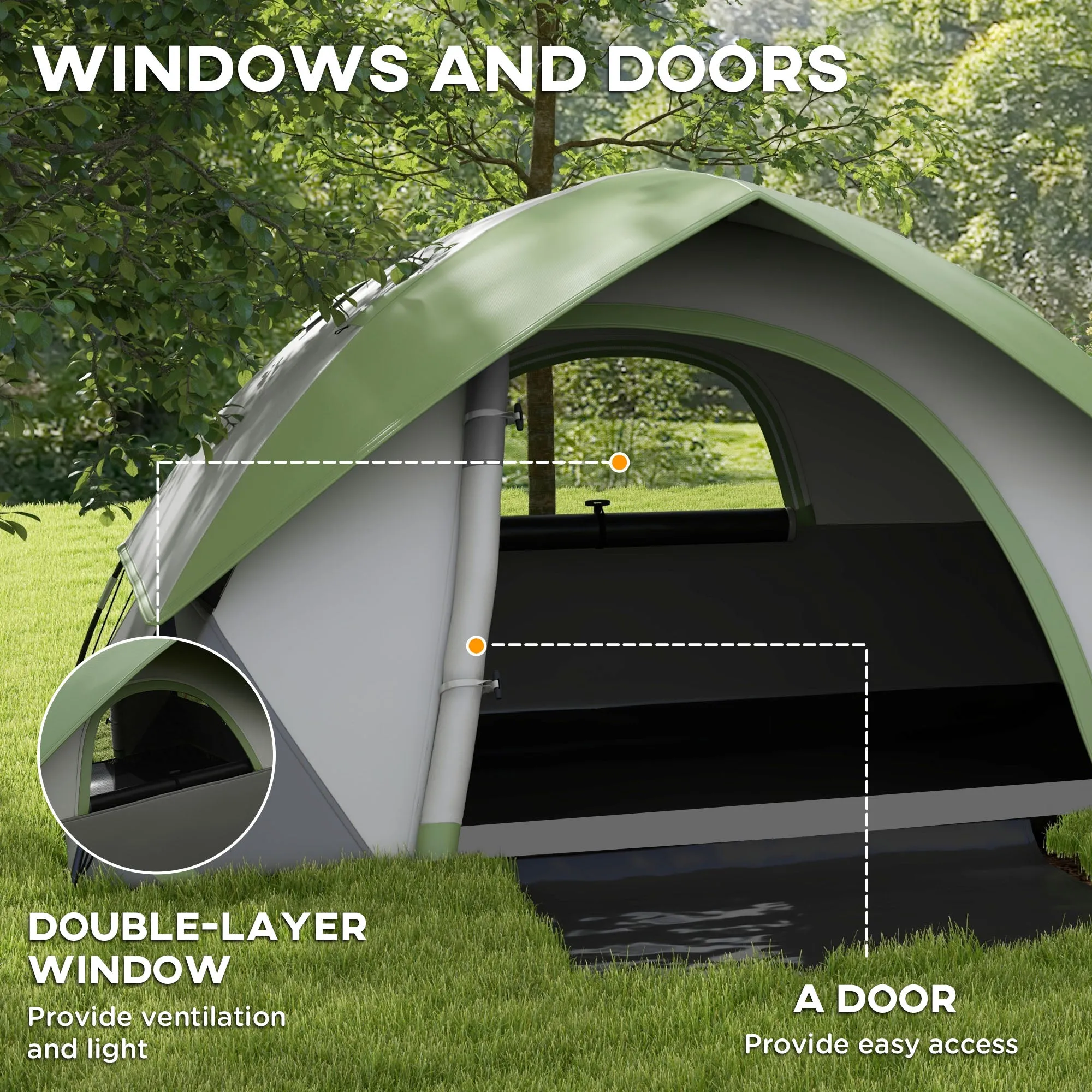 Two Man Single Room Dome Tent, with Accessories - Green/Grey