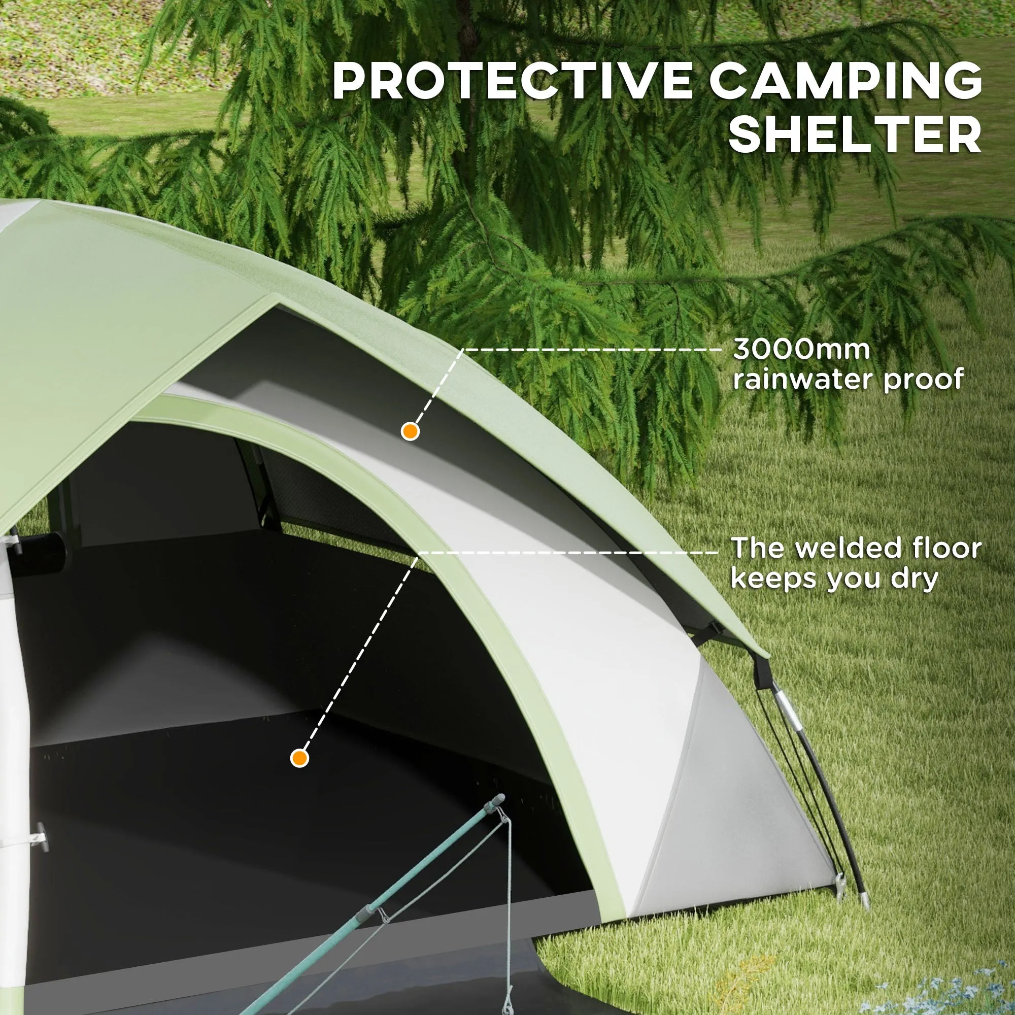 Two Man Single Room Dome Tent, with Accessories - Green/Grey
