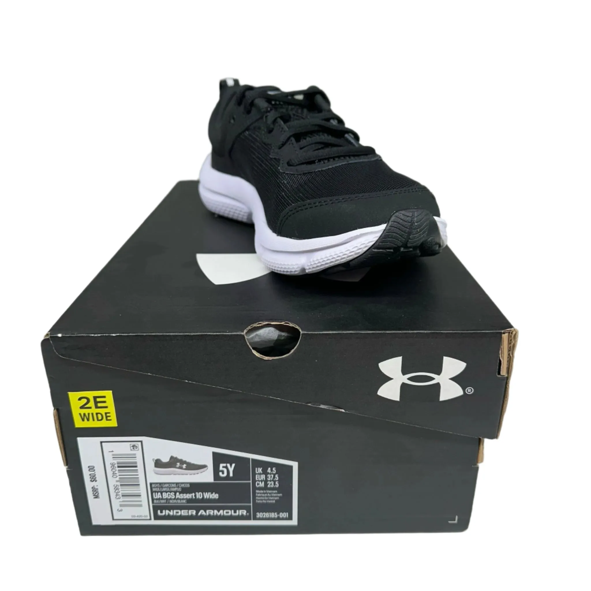 Under Armour Assert 10 Wide Jet Gray/White Size 5Y 2E Wide Boys' New