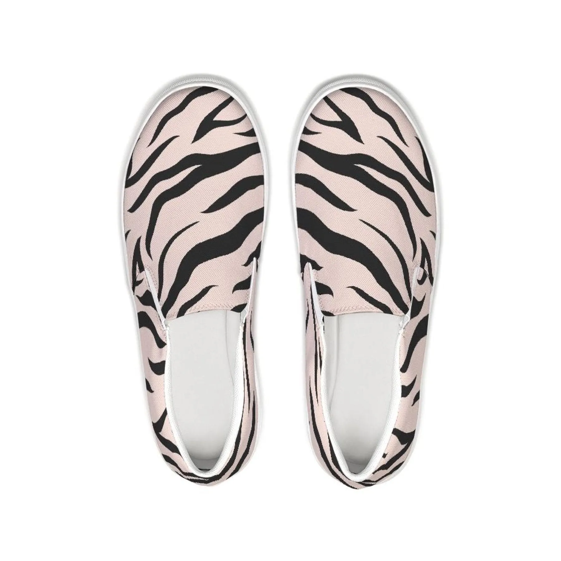 Uniquely You Womens Sneakers - Pink and Black Zebra Stripe Canvas Sports Shoes / Slip-On by inQue.Style
