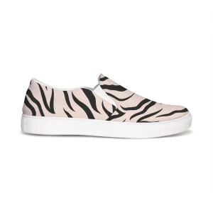 Uniquely You Womens Sneakers - Pink and Black Zebra Stripe Canvas Sports Shoes / Slip-On by inQue.Style