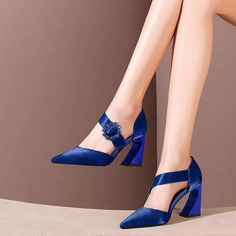 Women Silk Pointed Toe Heels